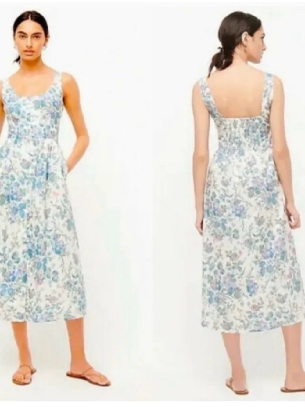 J. Crew 100% Cotton White Floral Sundress with Blue & Pink Blooms size 18